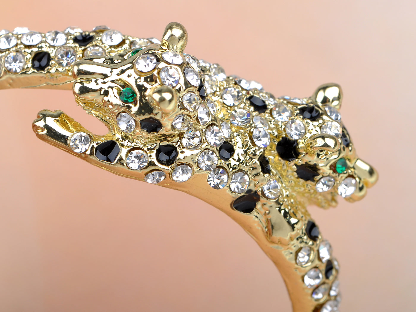 Gold Twin Leopard Cuff Bracelet Bangle