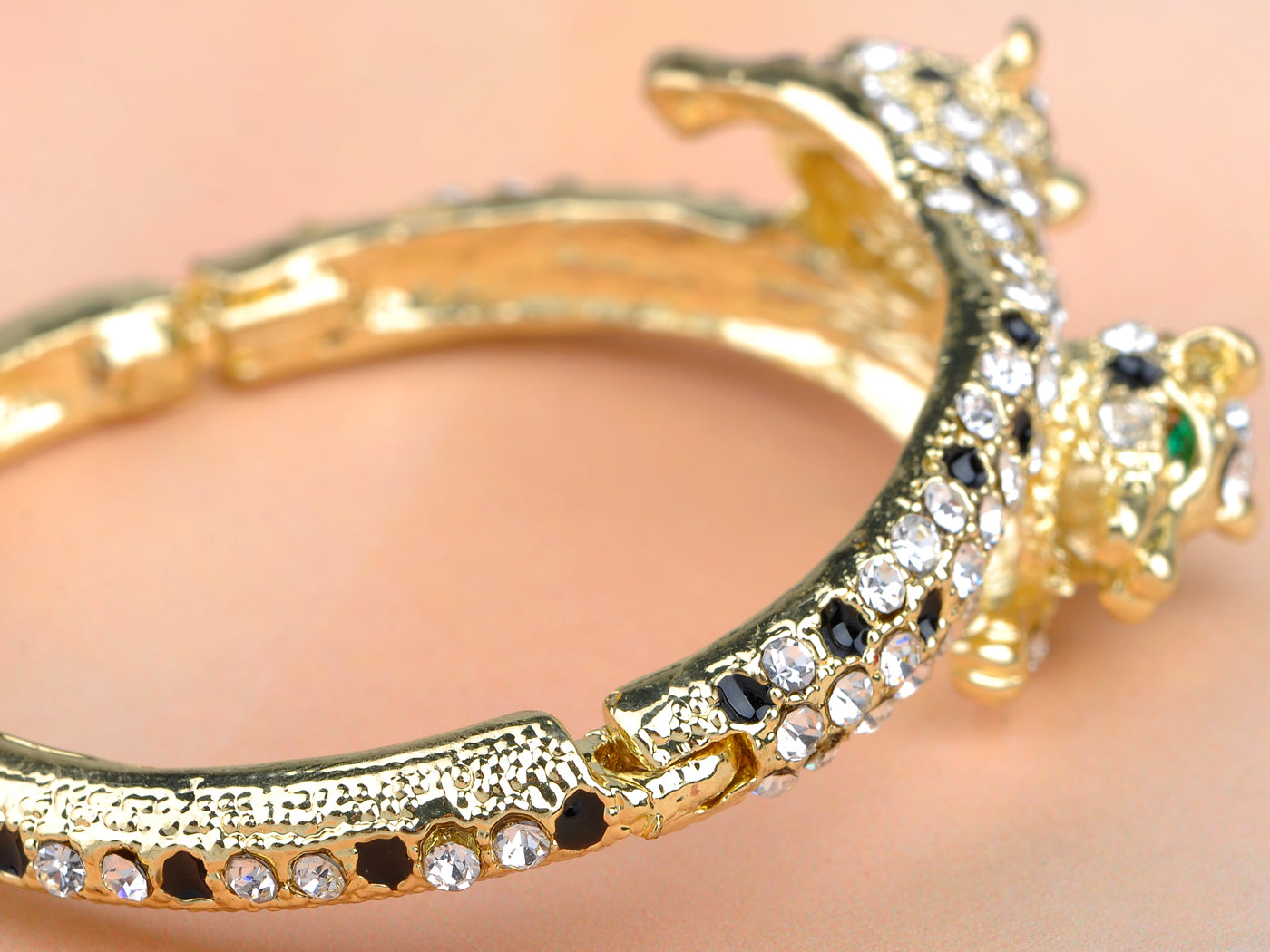 Gold Twin Leopard Cuff Bracelet Bangle