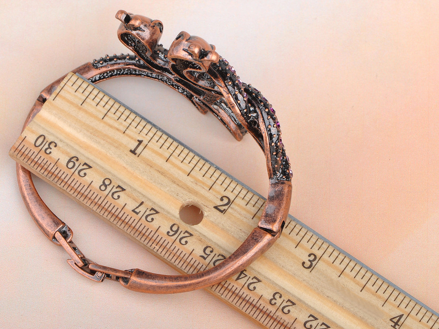 Copper Amethyst Twin Serpents Snake Bracelet Bangle