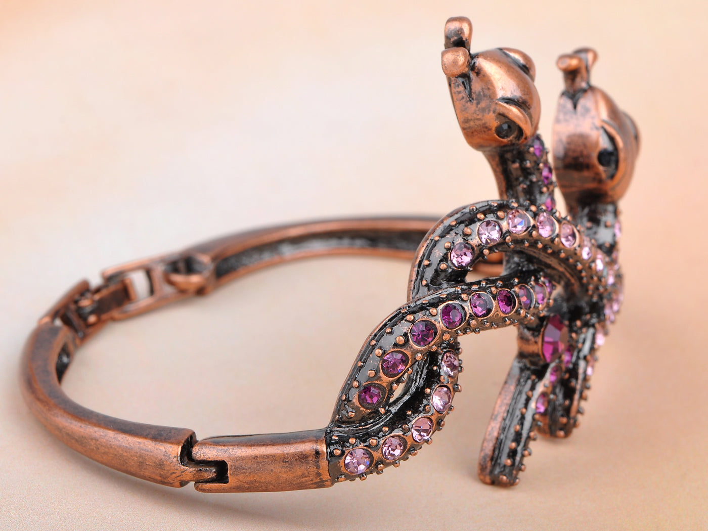 Copper Amethyst Twin Serpents Snake Bracelet Bangle