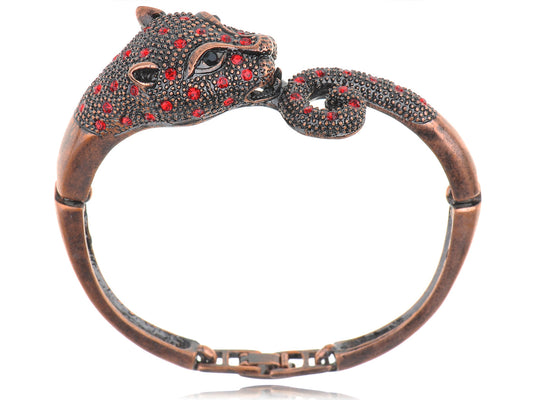 Copper Vintage Antique Red Jaguar Leopard Bangle Bracelet