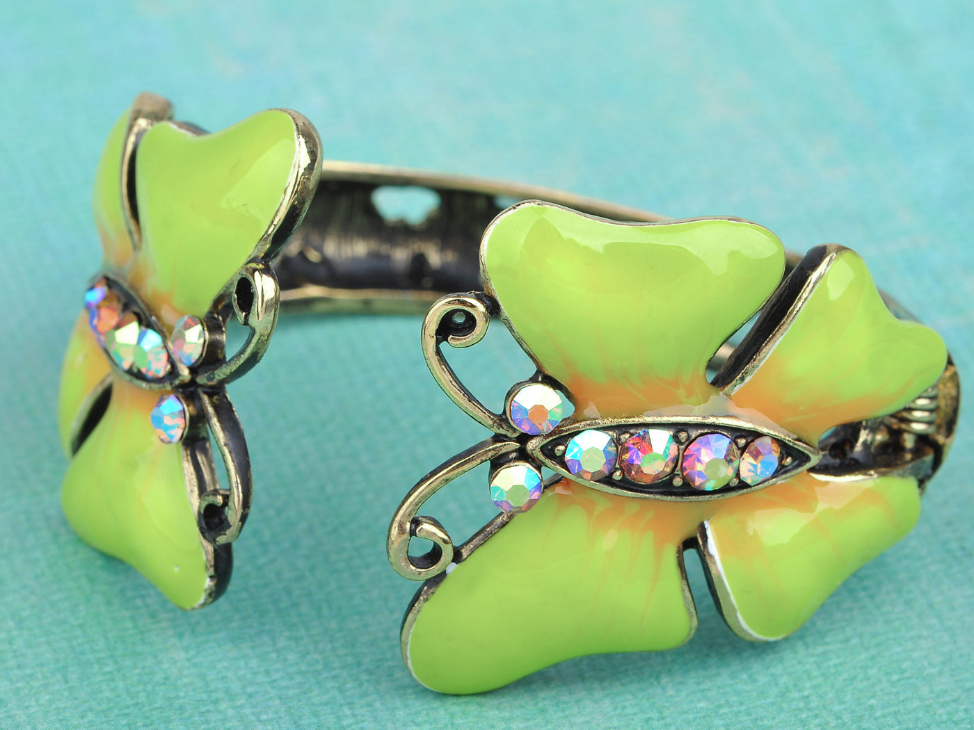 Antique Like Citrus Enamel Ab Twin Butterfly Bangle Bracelet