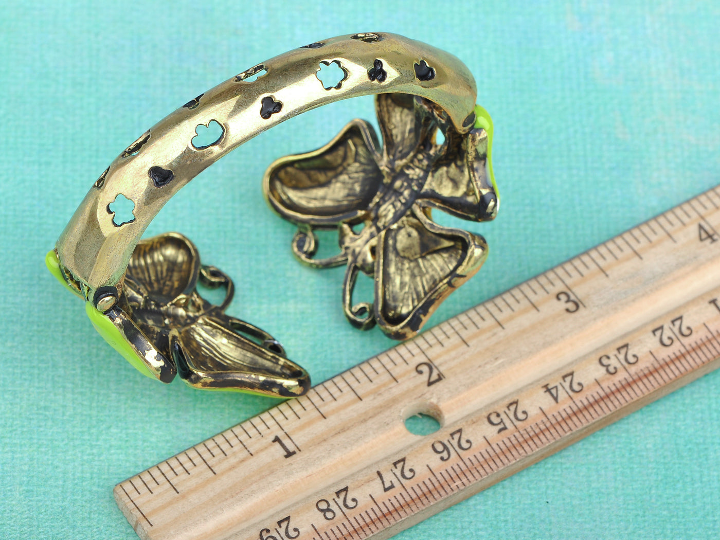 Antique Like Citrus Enamel Ab Twin Butterfly Bangle Bracelet