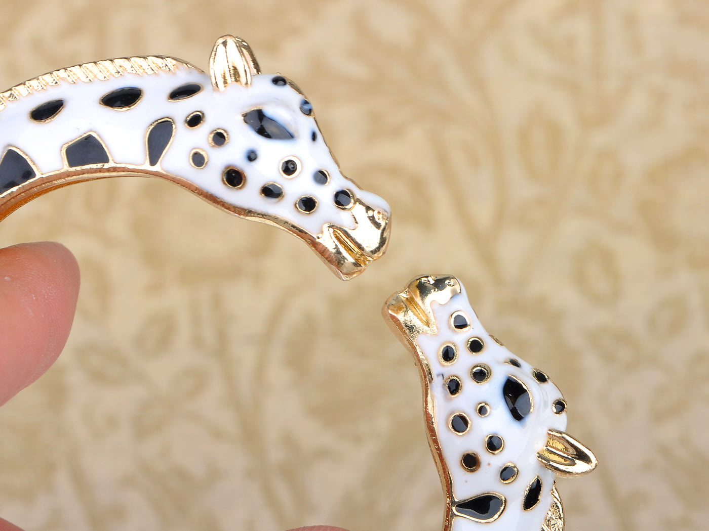 White And Black Enamel Twin Giraffe Cuff Bangle Bracelet
