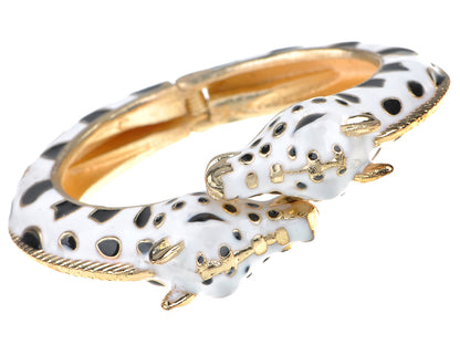 White And Black Enamel Twin Giraffe Cuff Bangle Bracelet