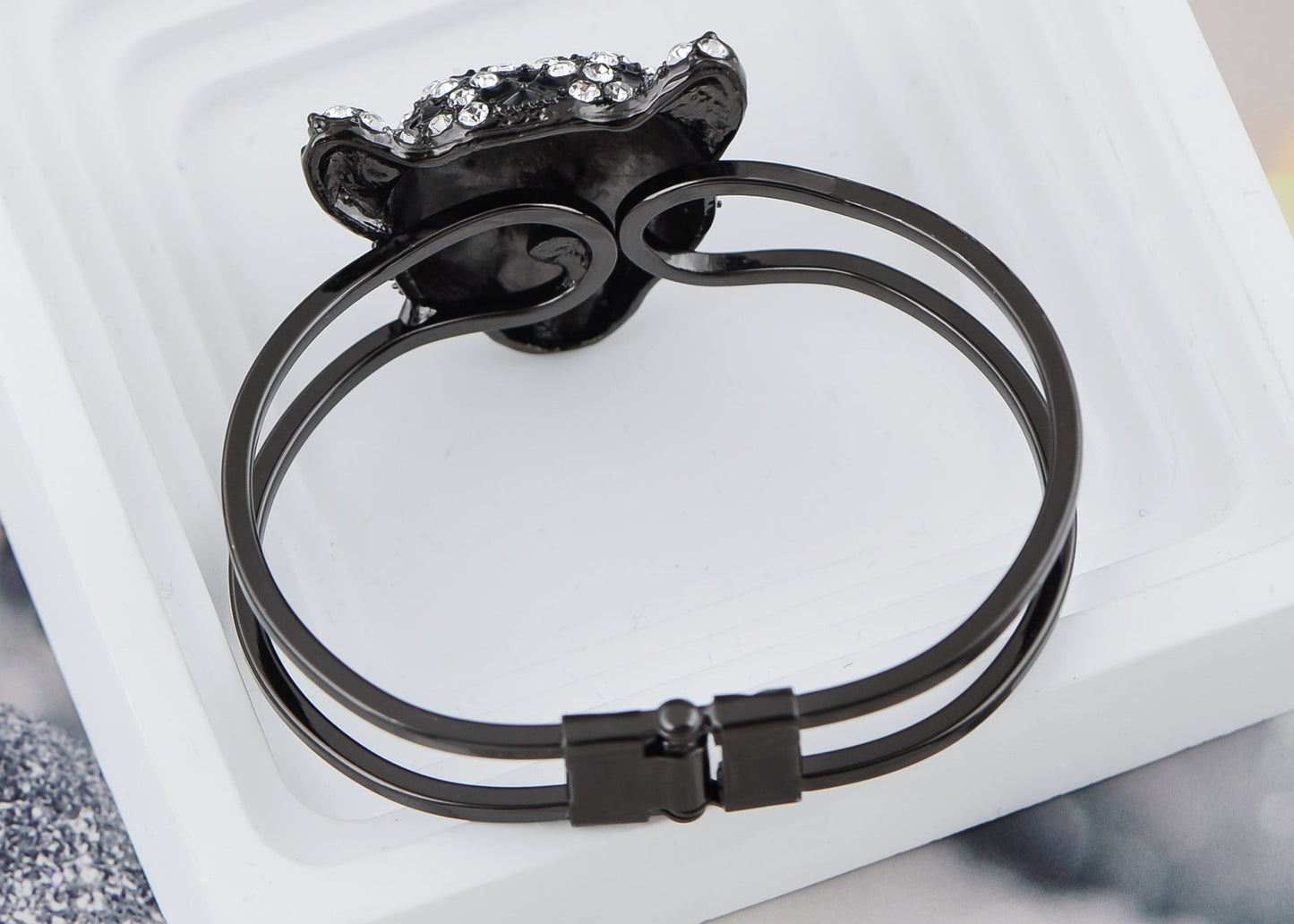 Gold Cheetah Leopard Face Head Cuff Bracelet