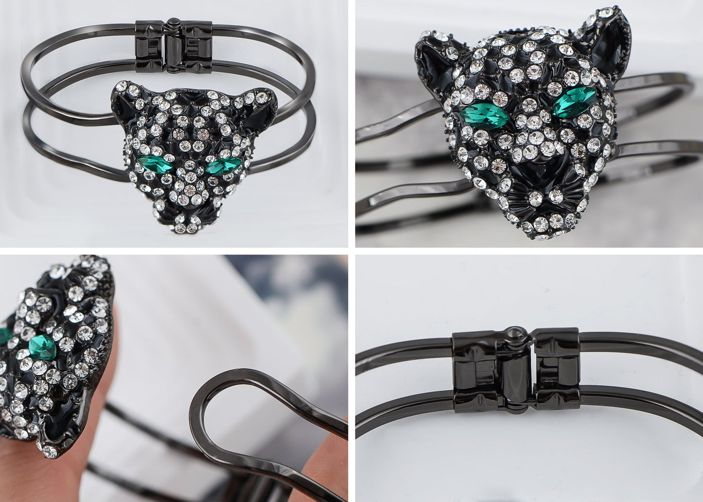 Gold Cheetah Leopard Face Head Cuff Bracelet