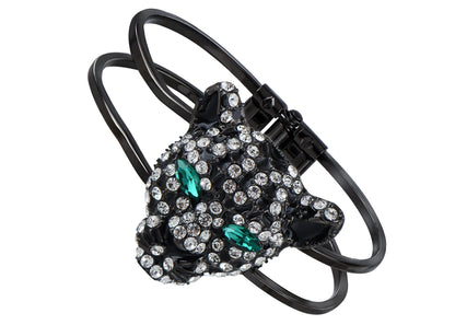 Gold Cheetah Leopard Face Head Cuff Bracelet