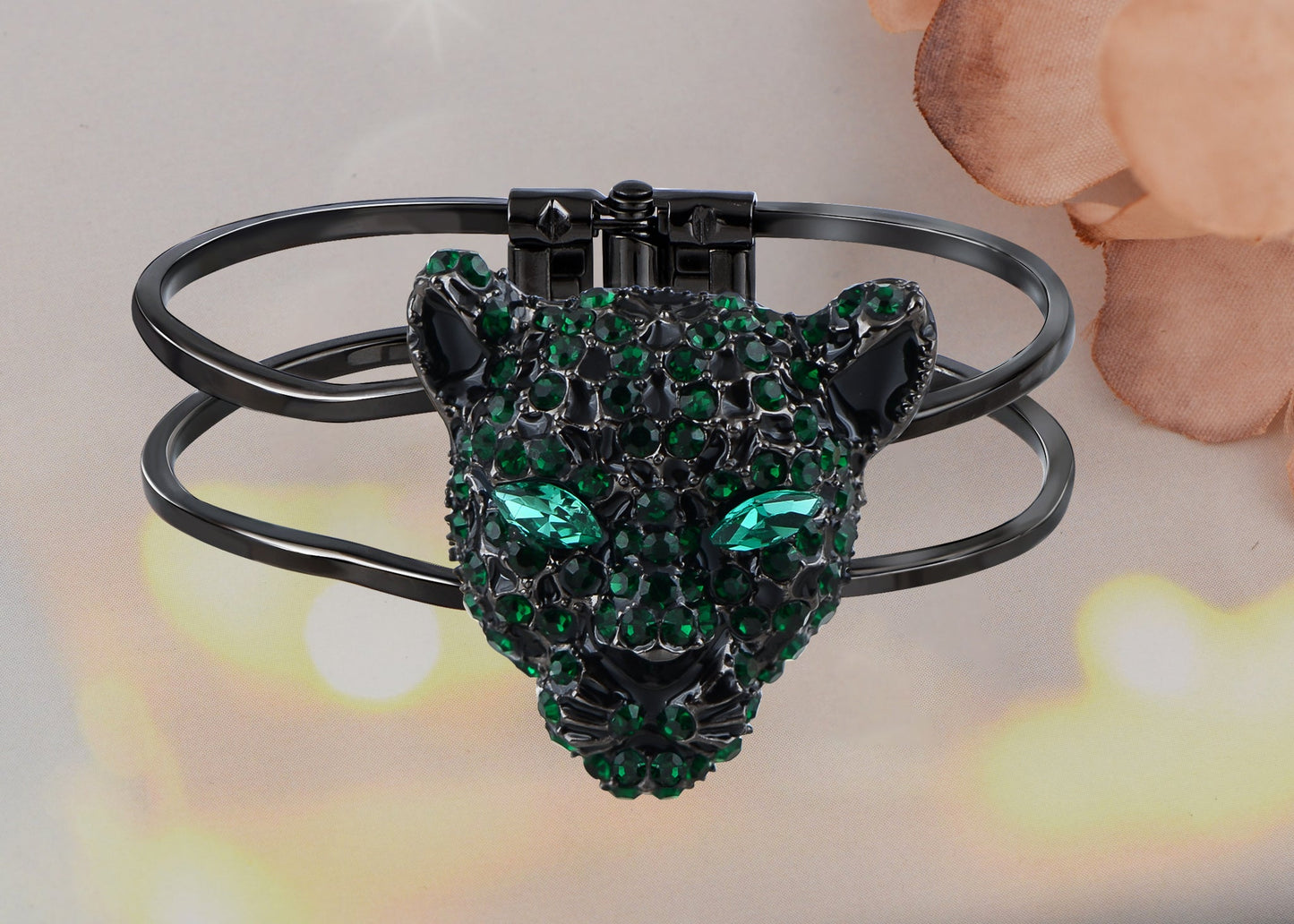 Gold Cheetah Leopard Face Head Cuff Bracelet