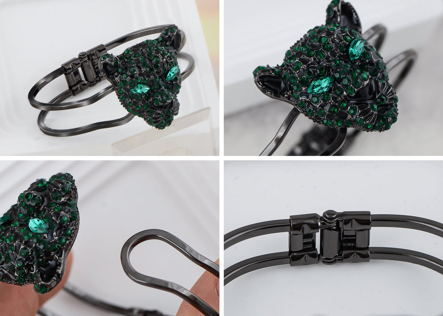 Gold Cheetah Leopard Face Head Cuff Bracelet