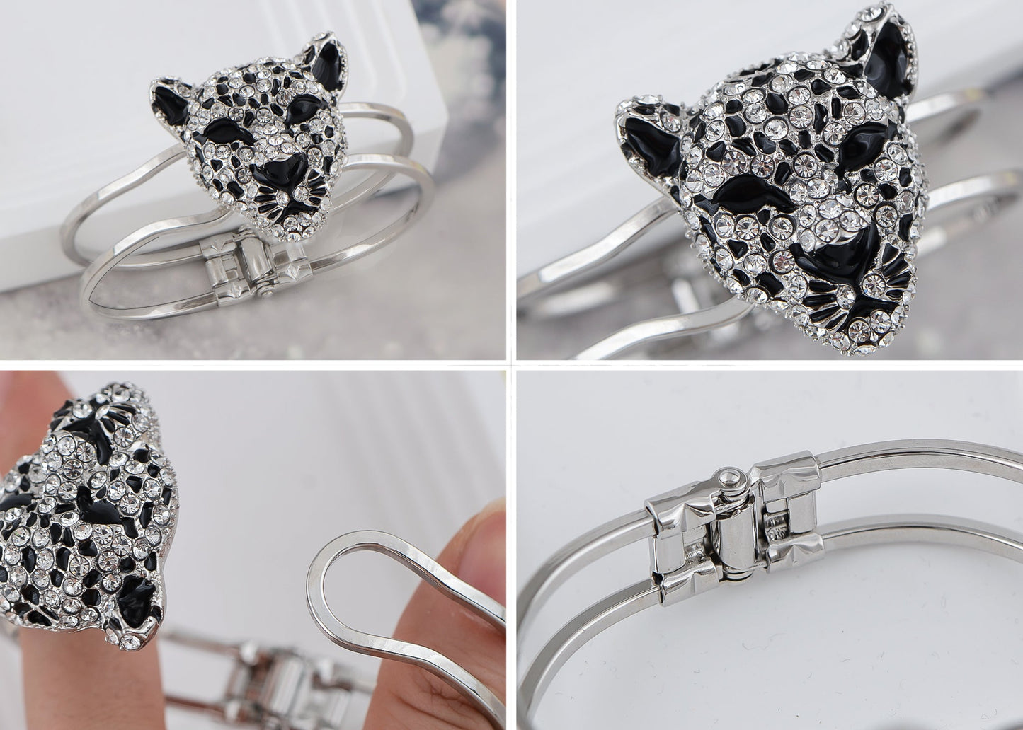 Gold Cheetah Leopard Face Head Cuff Bracelet