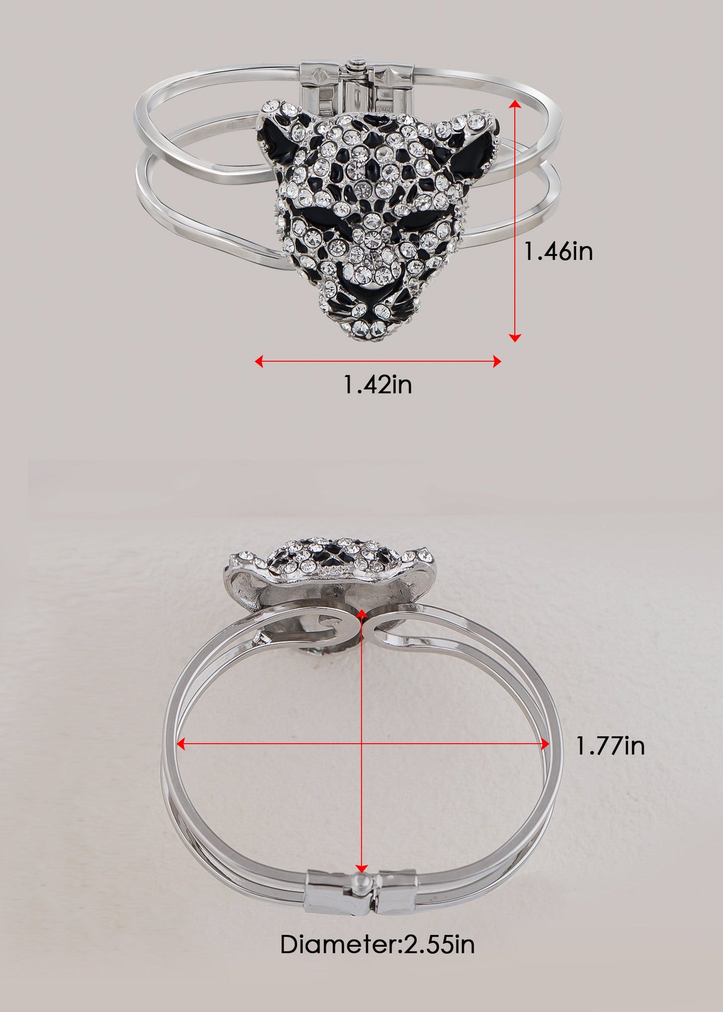 Gold Cheetah Leopard Face Head Cuff Bracelet