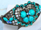 Antique Teal Zircon Heart Jeweled Butterfly Bangle Bracelet