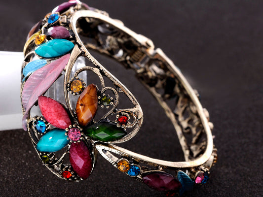 Vintage Multi Color Enamel And Flower Bangle Bracelet