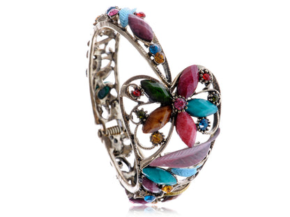 Vintage Multi Color Enamel And Flower Bangle Bracelet