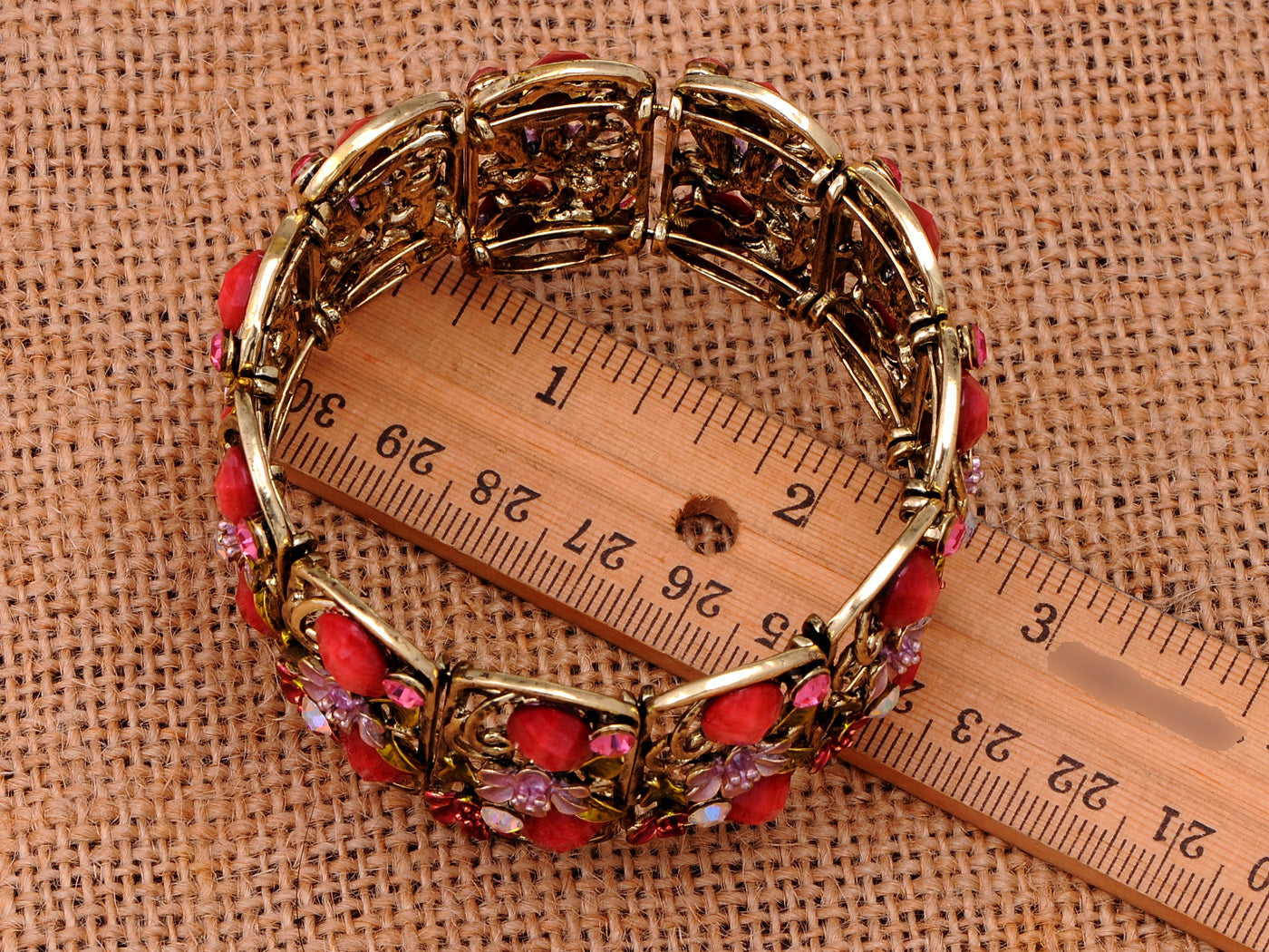 Antique Floral Pink Cherry Blossom Flower Berry Bracelet Bangle Cuff