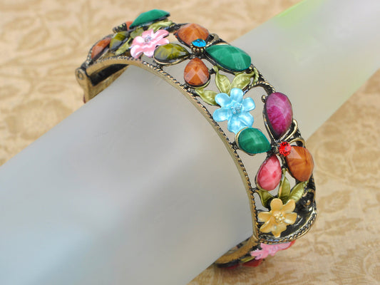 Multicolor Abstract Butterfly Insect Flower Garden Bangle Cuff Bracelet
