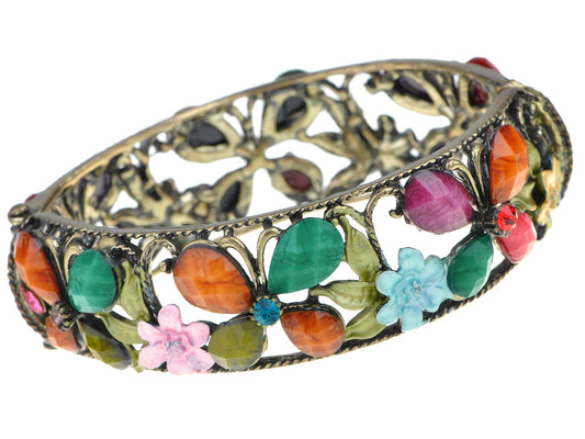 Multicolor Abstract Butterfly Insect Flower Garden Bangle Cuff Bracelet