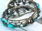 Turquoise Jeweled Blue Flower Cuff Bangle Bracelet