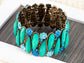 Sapphire Painted Flower Teal Teardrop Cuff Bangle Bracelet