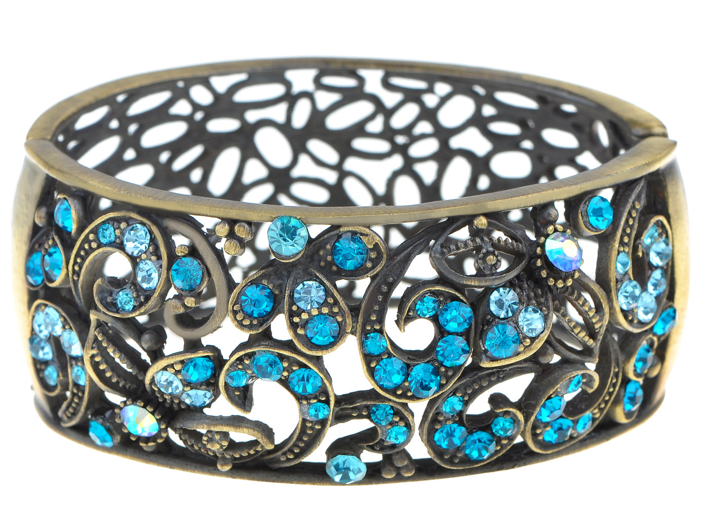 Sapphire Painted Flower Teal Teardrop Cuff Bangle Bracelet