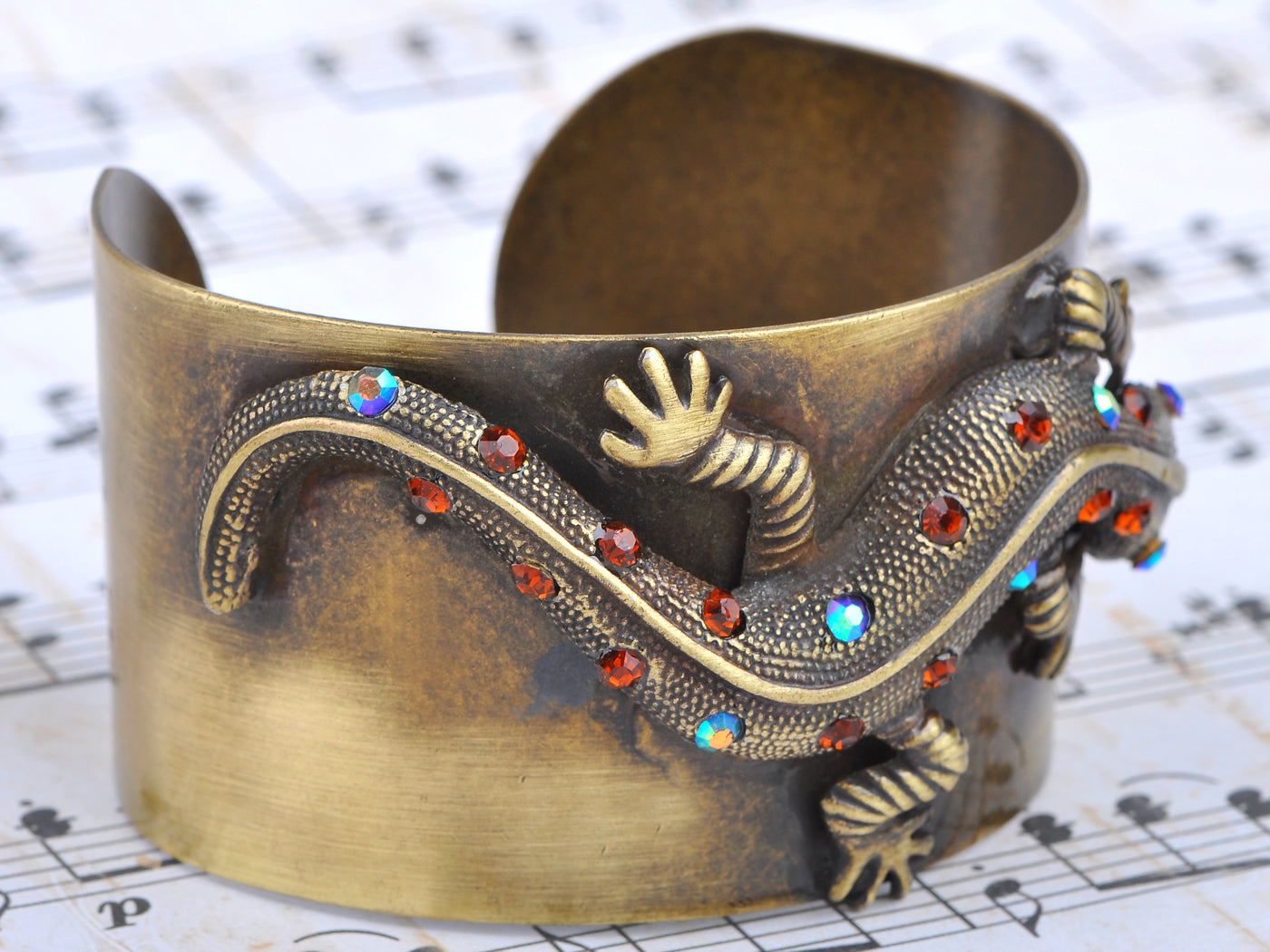 Vintage Inspire Bronze Amber Blue Lizard Bracelet