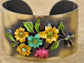 Antique Ethnic Bronze Colorful Enamel Vintage Yellow Flower Open Cuff Bangle Bracelet