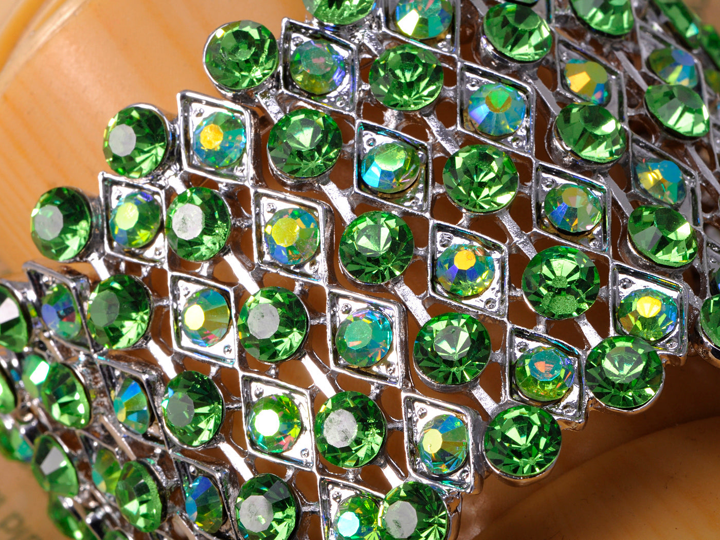 Iridescent Peridot Green Colored Cuff Wrap Bracelet