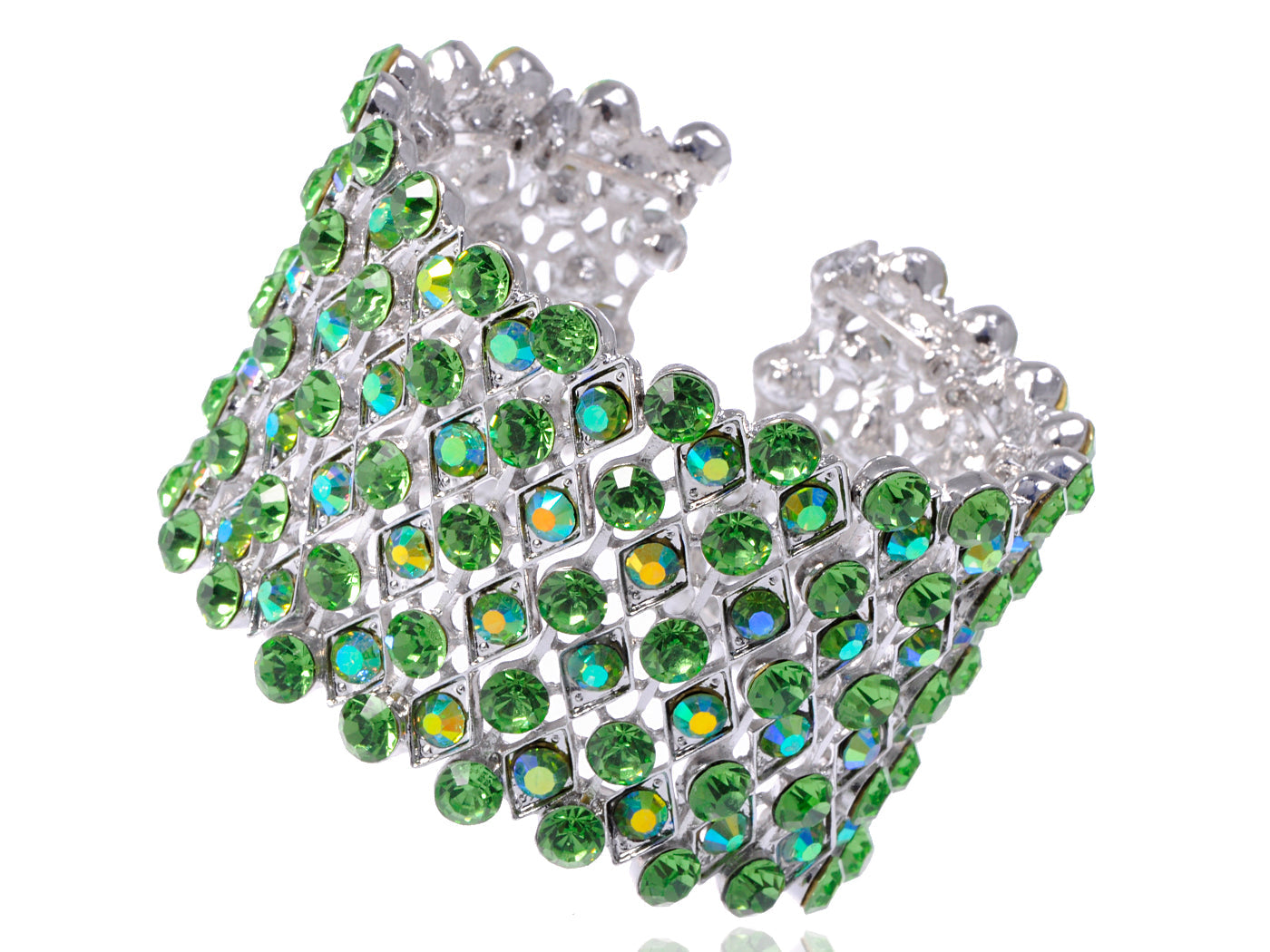 Iridescent Peridot Green Colored Cuff Wrap Bracelet