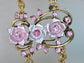 Vintage Gold Pink Rose Lavender Enamel Chain Bracelet