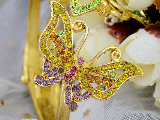 Colorful Wide Wings Spread Bead Butterfly Trio Bangle