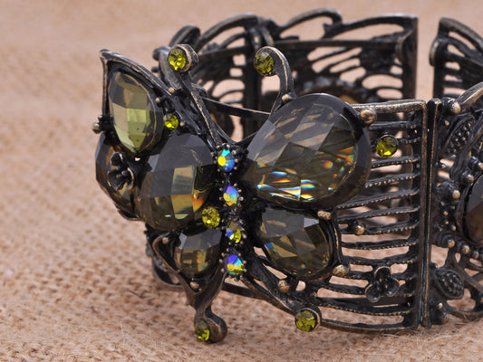 Glossy Deep Green Vintage Olivine Butterfly Bracelet