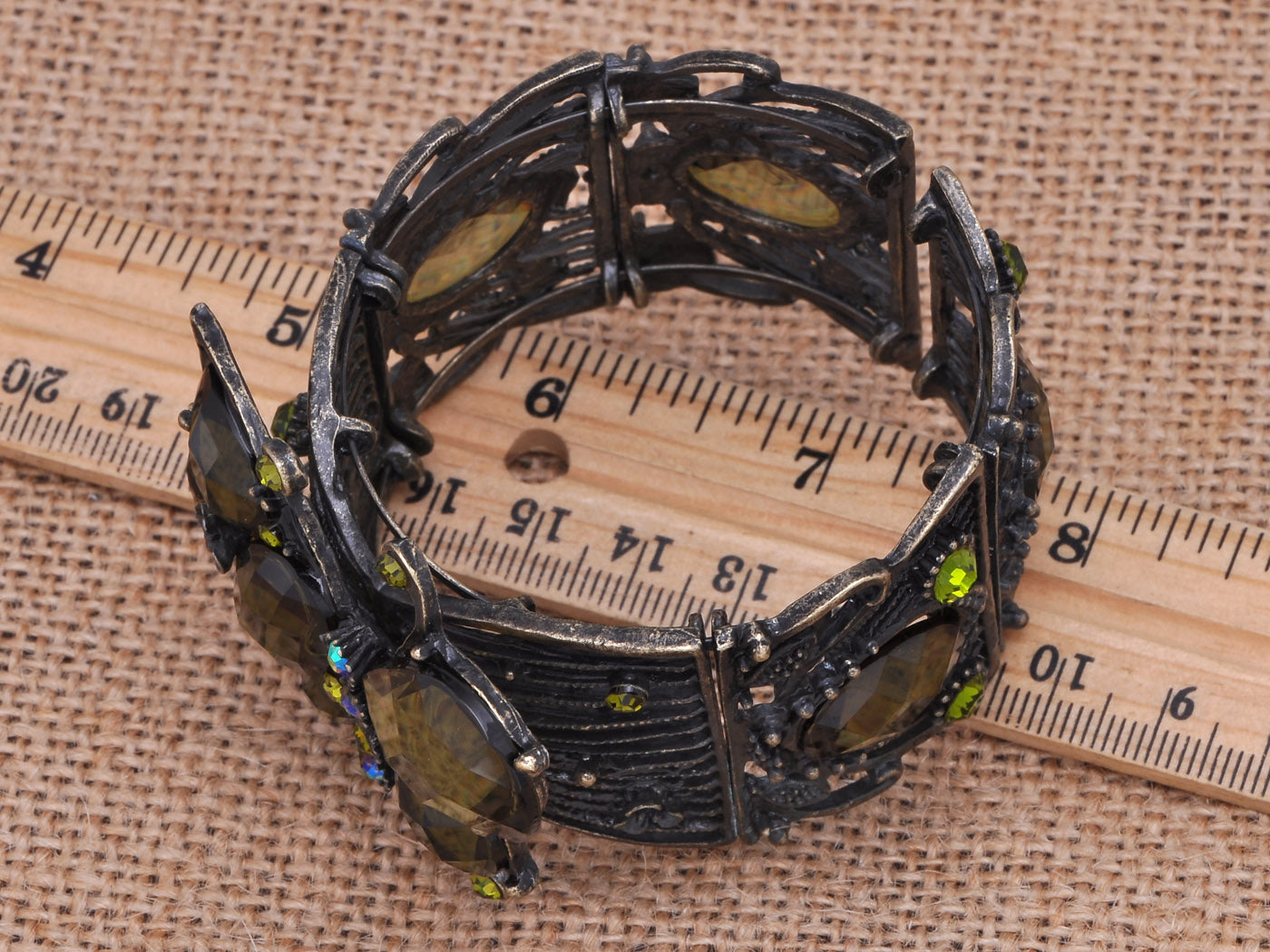 Glossy Deep Green Vintage Olivine Butterfly Bracelet