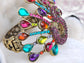 Colorful Multicolored Ab Teardrop Pave Peacock Bird Bracelet Cuff