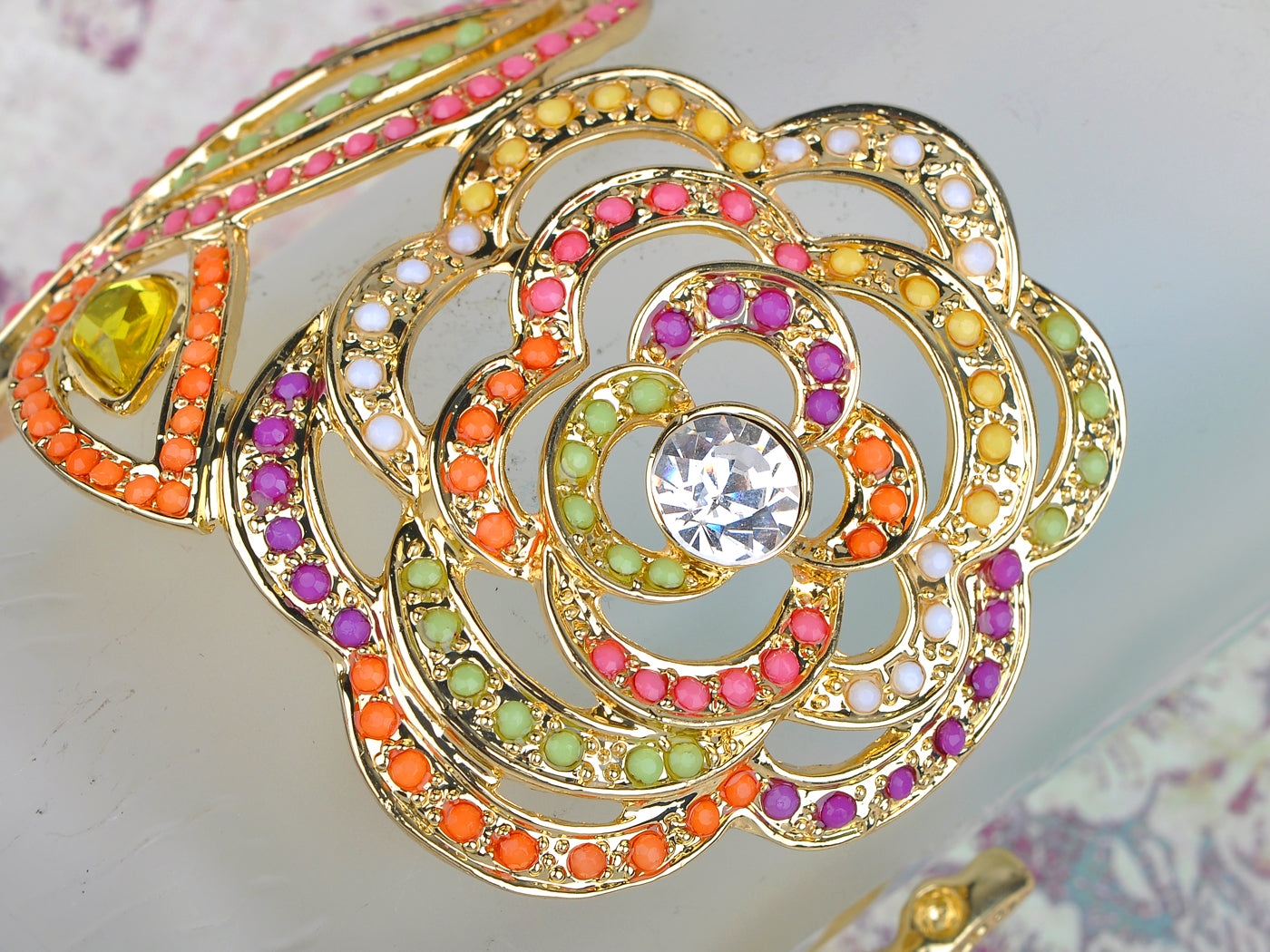 Exquisite Spring Easter Multi Colorful Pastel Beads Flower Leaf Big Bangle Bracelet