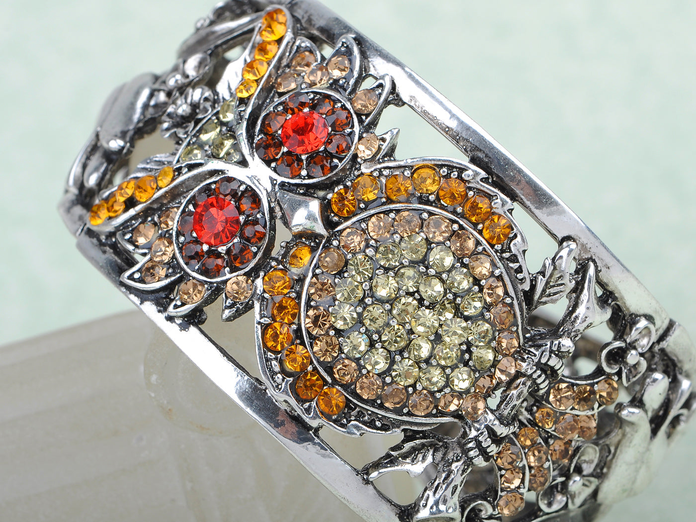 Topaz Mysterious Owl Red Eye Cuff Bangle