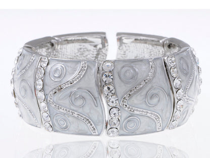 Soft Pearly Pearlescent White Enamel Paint Swirl Design Stretch Bracelet