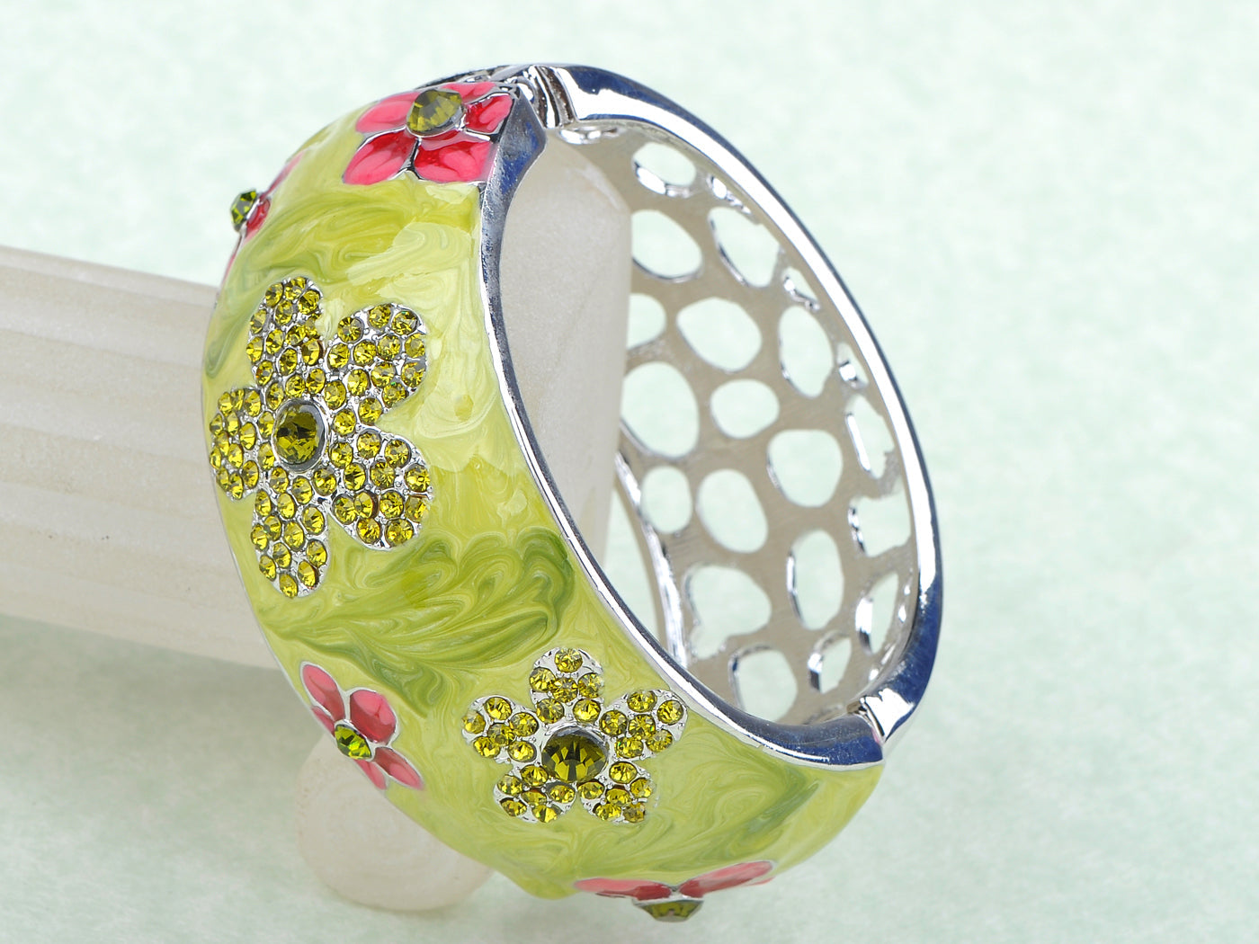 Pearly Pearlescent Pink Peridot Flower Bracelet Bangle