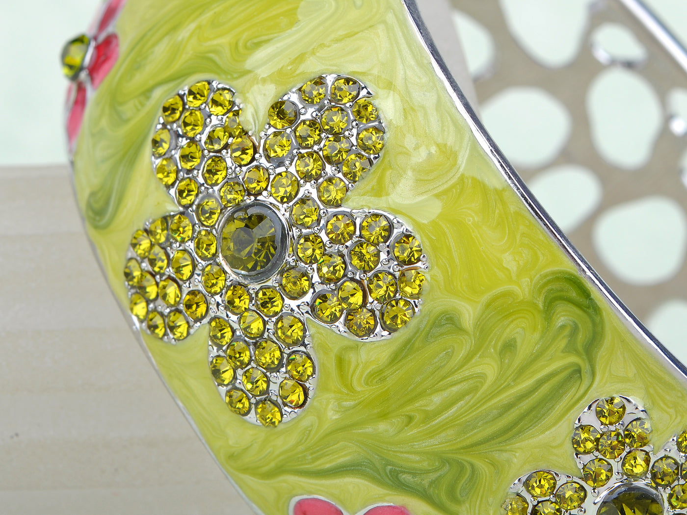 Pearly Pearlescent Pink Peridot Flower Bracelet Bangle