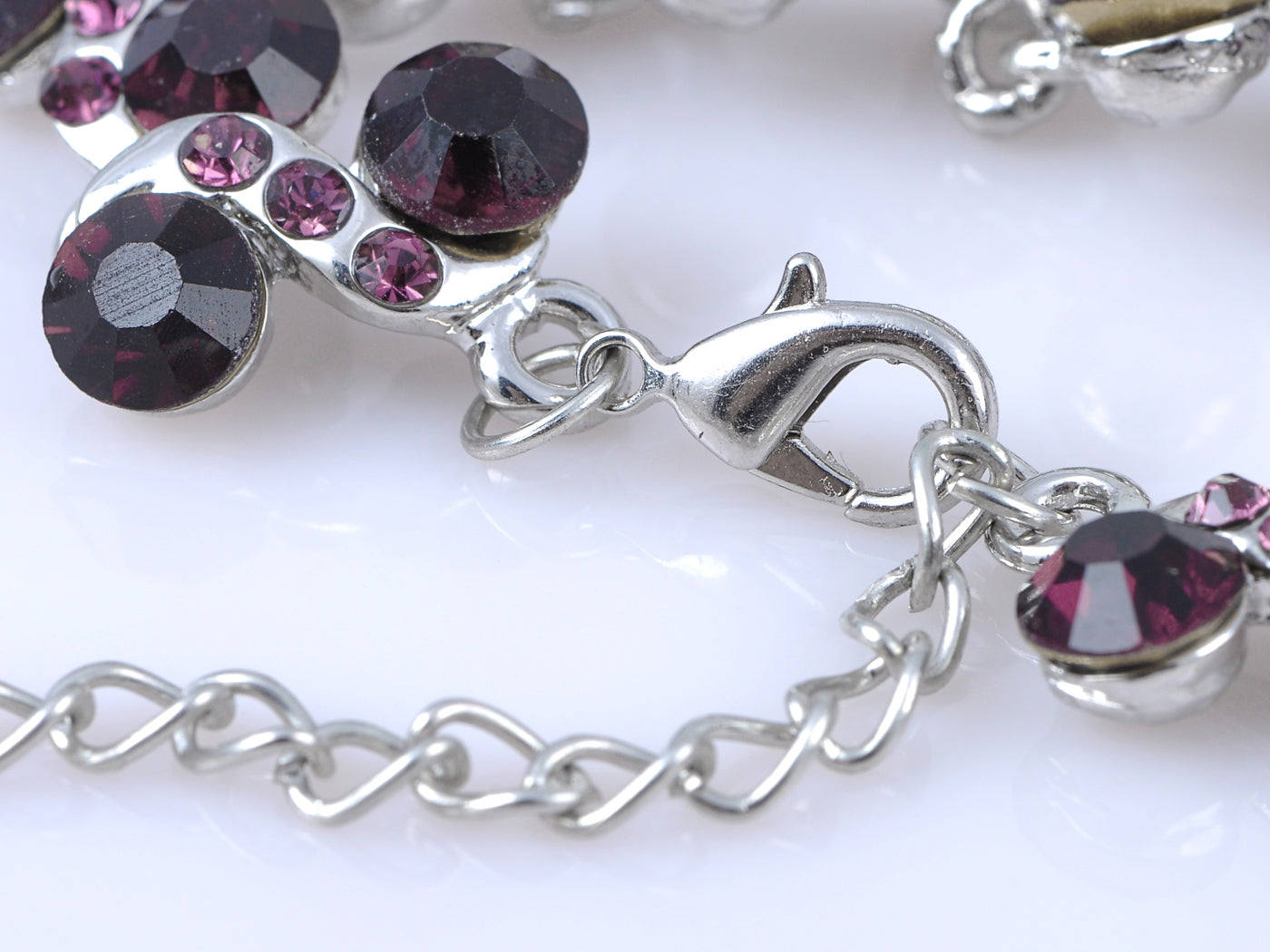 Silver Purple Flower Link Bracelet