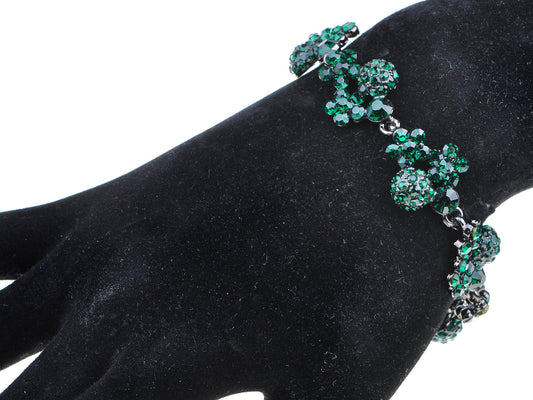 Woman Emerald Green Gem Flower Cluster Bracelet