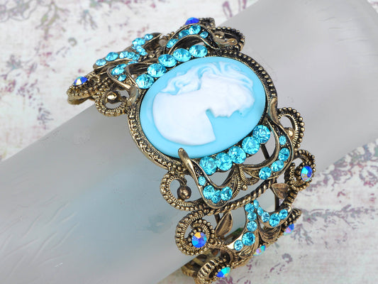 Blue Lady Girl Maiden Cameo Bangle Bracelet