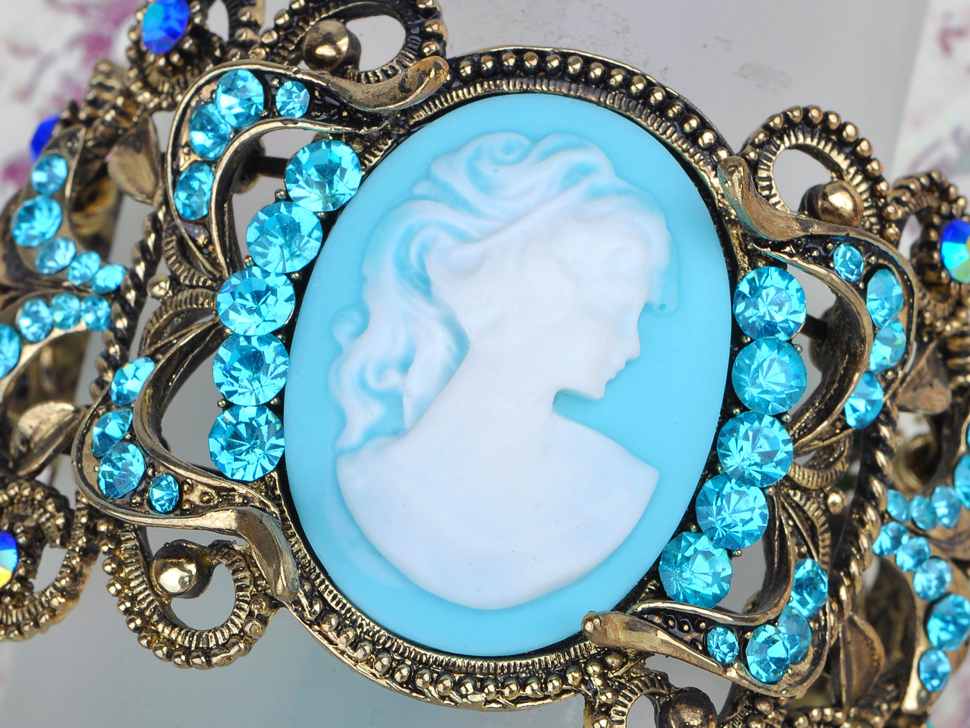 Blue Lady Girl Maiden Cameo Bangle Bracelet