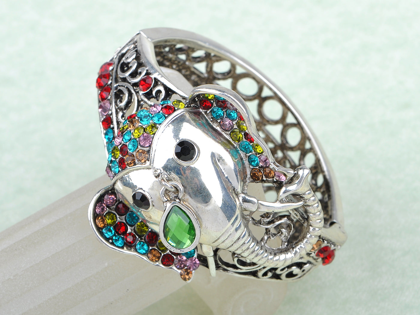 Multi Colored Colorful Elephant Filigree Bangle Bracelet Cuff