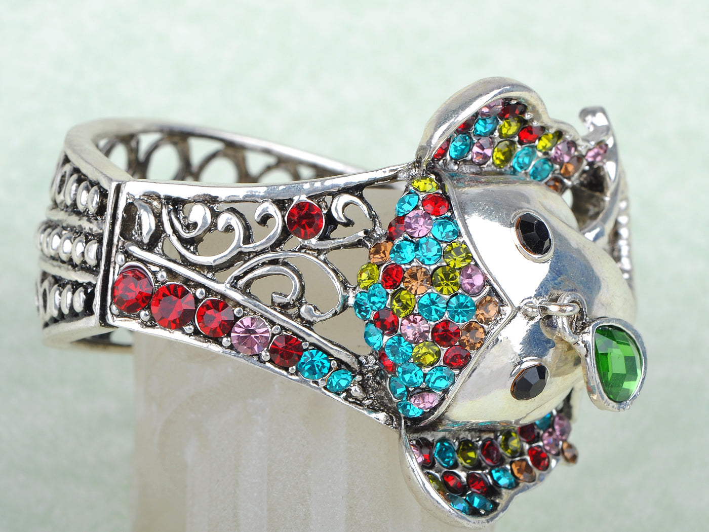 Multi Colored Colorful Elephant Filigree Bangle Bracelet Cuff