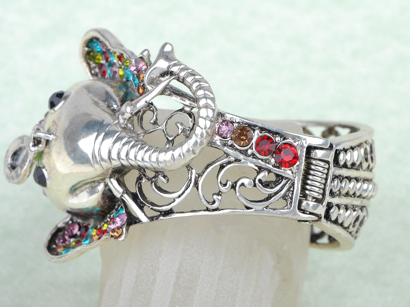 Multi Colored Colorful Elephant Filigree Bangle Bracelet Cuff