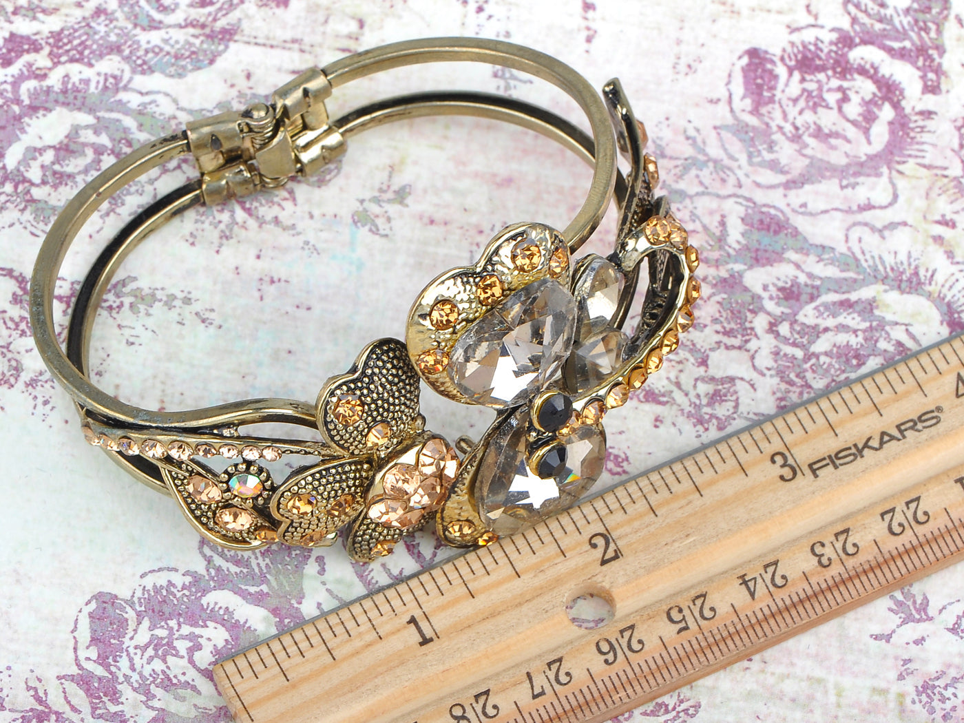 Topaz Heart Flower Dragonfly Bangle Bracelet