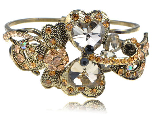 Topaz Heart Flower Dragonfly Bangle Bracelet