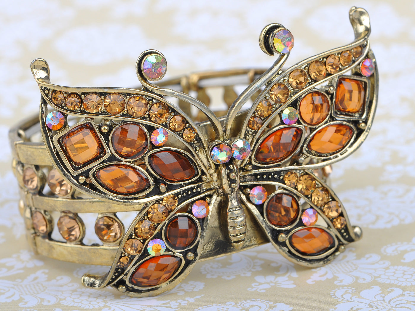 Topaz Colored Gemss Butterfly Wings Bangle Bracelet