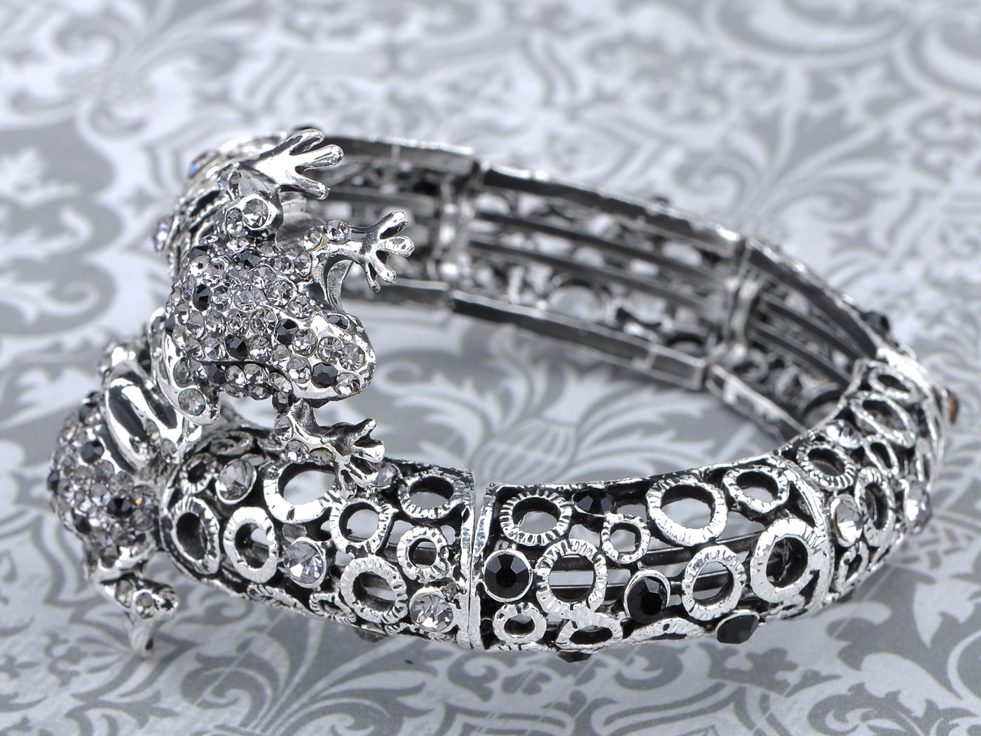 Jet Black Twin Frog Couple Bracelet Bangle Cuff